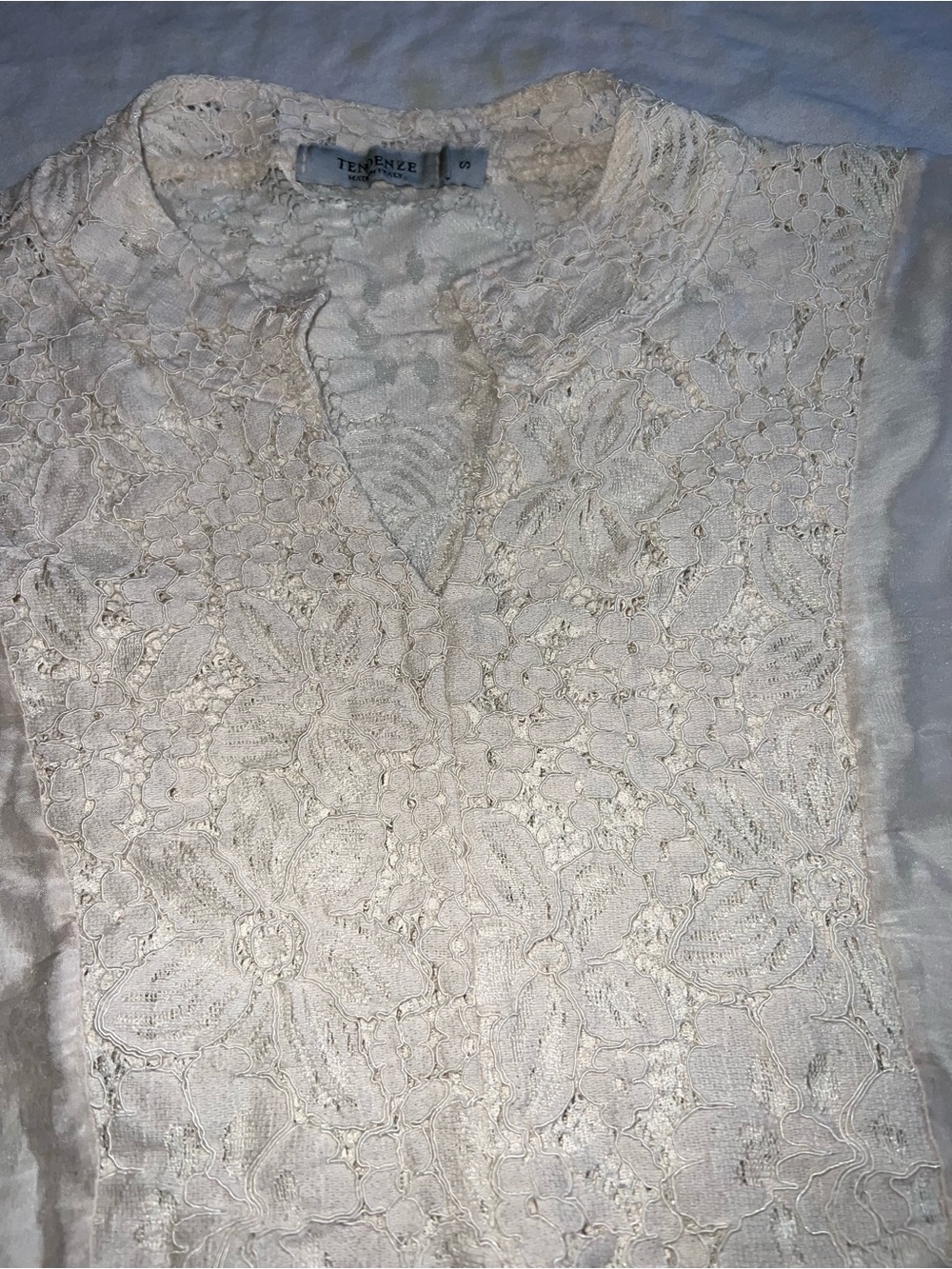 Off White Silk Lace Peasant Blouse - Women's Elegant V-Neck Top - Picture 7 of 15
